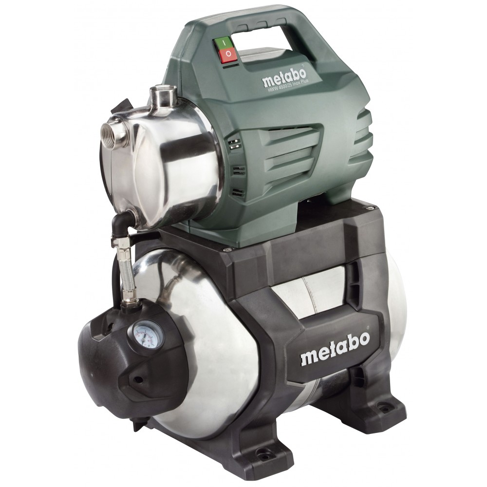 Pompa idroforo monofase per acqua METABO HWW 4500/25 INOX PLUS – potenza 1300 W, portata 4500 L/h, prevalenza 48 m, capacità serbatoio 24 L
