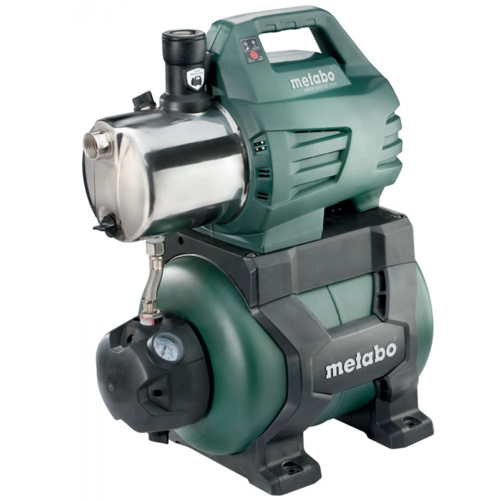 Pompa idroforo monofase per acqua METABO HWW 6000/25 INOX – potenza 1300 W, portata 6000 L/h, prevalenza 55 m, capacità serbatoio 24 L