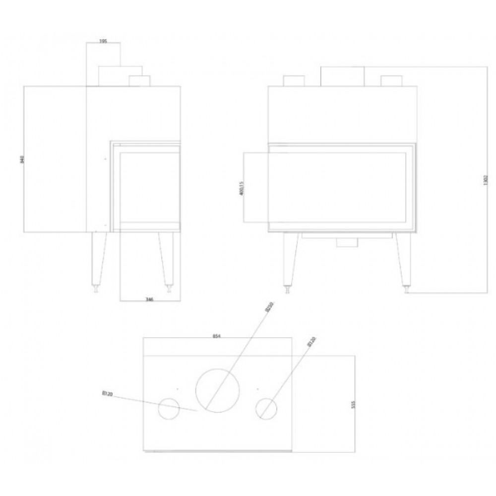 Inserto camino a legna Balkan Energy ATS STABLE AIR CORNER 800, con condotti d'aria, sinistra, 15.15kW | Inserti Camini a Legna Ventilato | Camini a legna |