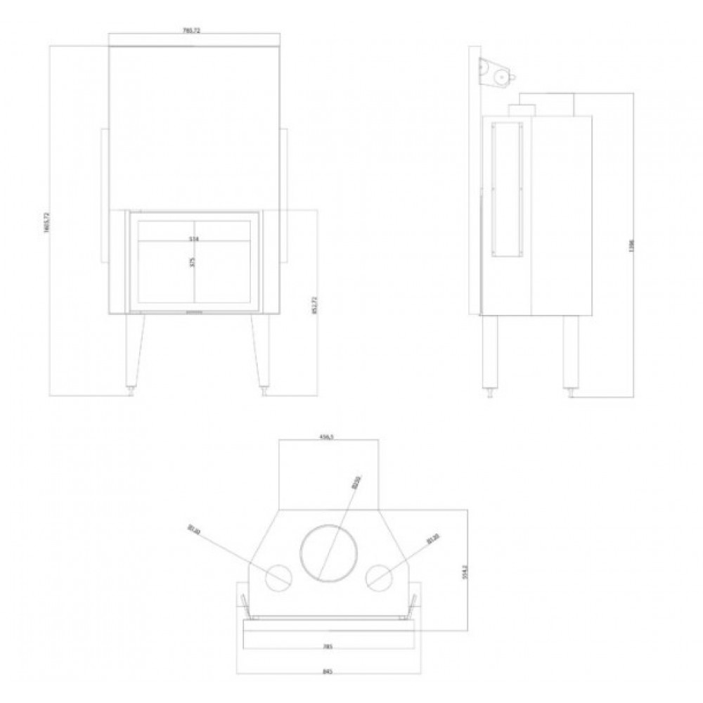 Inserto camino a legna Balkan Energy ATS STRAIGHT AIR 700, con condotti d'aria, 14.89kW | Inserti Camini a Legna Ventilato | Camini a legna |