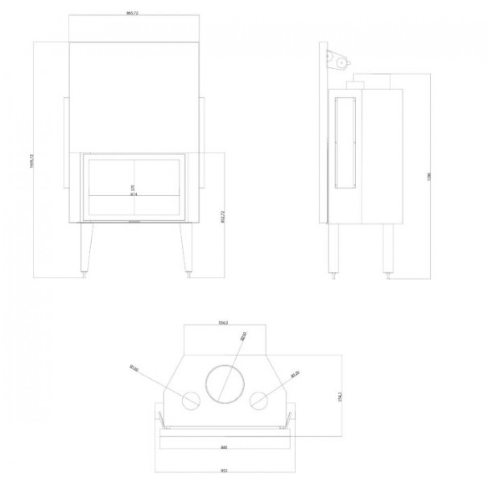 Inserto camino a legna Balkan Energy ATS STRAIGHT AIR 800, con condotti d'aria, 15.95kW | Inserti Camini a Legna Ventilato | Camini a legna |