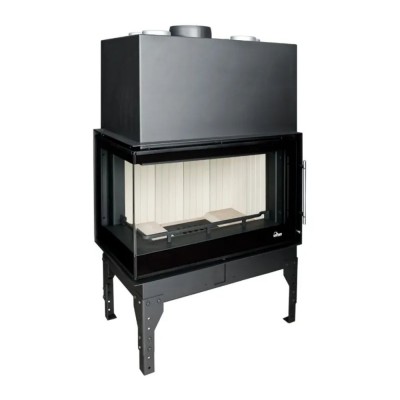 Camini a legna UNIFLAM 760 EVO PBS con condotti d'aria e alimentazione d'aria, vetro curvo, lato sinistro, 10 kW - Camini a legna