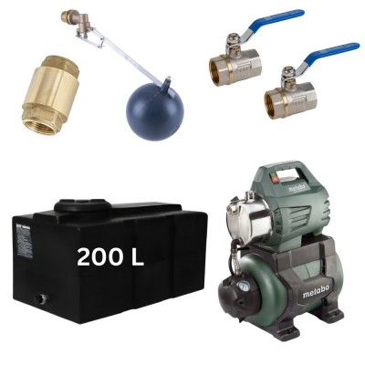 Kit „Acqua potabile 200L“ con serbatoio Loft Mavil (nero) e pompa autoadescante Metabo - Serbatoi per acqua potabile