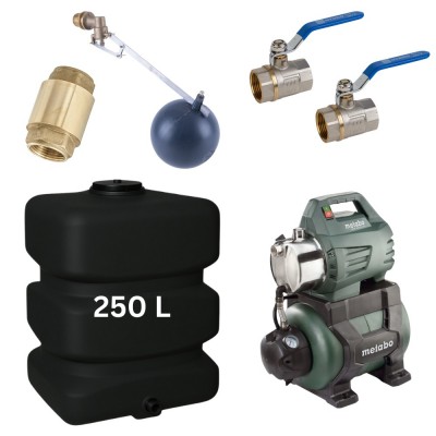 Kit „Acqua potabile 250L“ con serbatoio Mavil (nero, rettangolare) e pompa autoadescante Metabo - Serbatoi per acqua potabile