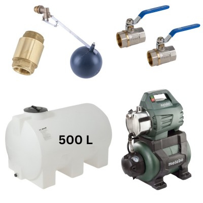 Kit „Acqua potabile 500L“ con serbatoio Mavil (bianco, orizzontale) e pompa autoadescante Metabo - Serbatoi per acqua potabile
