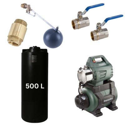 Kit „Acqua potabile 500L“ con serbatoio Mavil (nero, cilindrico) e pompa autoadescante Metabo - Serbatoi per acqua potabile