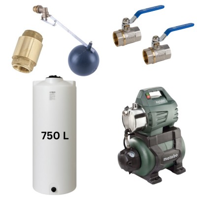 Kit „Acqua potabile 750L“ con serbatoio Mavil (bianco, cilindrico) e pompa autoadescante Metabo - Serbatoi per acqua potabile