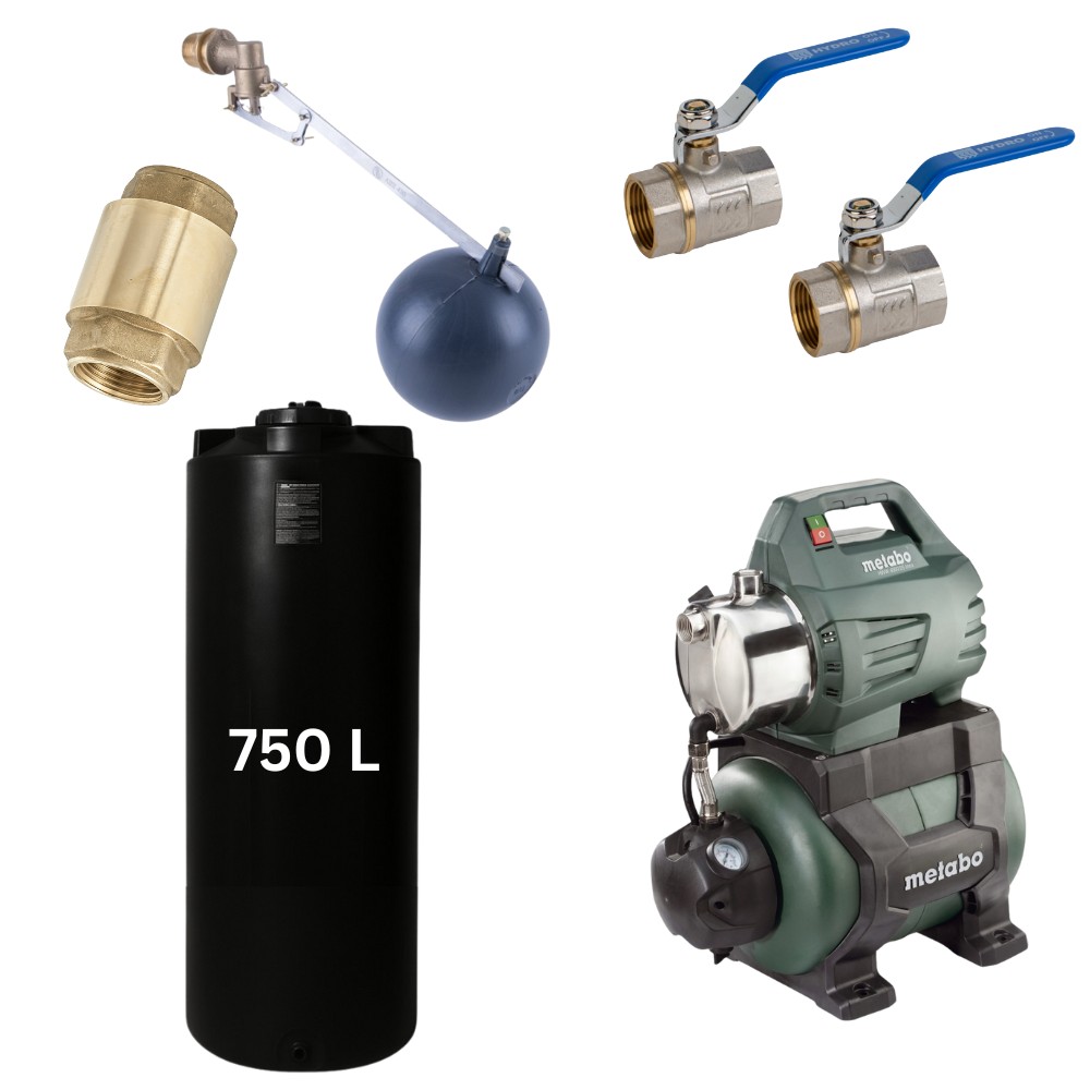 Kit „Acqua potabile 750L“ con serbatoio Mavil (nero, cilindrico) e pompa autoadescante Metabo | Serbatoi per acqua potabile |  |