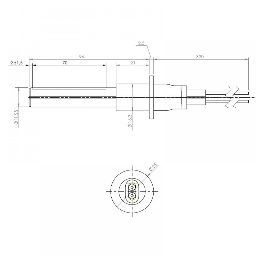 Candeletta accensione in ceramica per stufa a pellet MCZ, RED e altri, lunghezza totale 107mm, 315W | Candeletta per Stufe a Pellet | Pezzi di Ricambio per Stufe a Pellet |