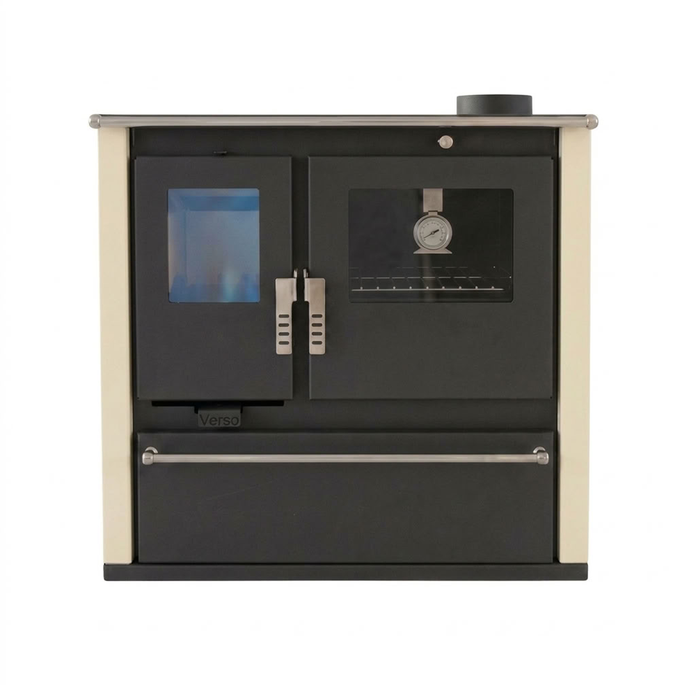 Cucina a Legna Verso CS Plus con forno in acciaio inox e piano cottura in acciaio, Avorio, Destra, 7.7kW | Stufe a Legna con Forno | Stufe A Legna |