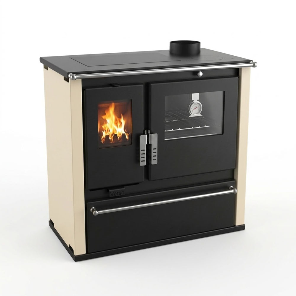 Cucina a Legna Verso CS Plus con forno in acciaio inox e piano cottura in acciaio, Avorio, Destra, 7.7kW | Stufe a Legna con Forno | Stufe A Legna |