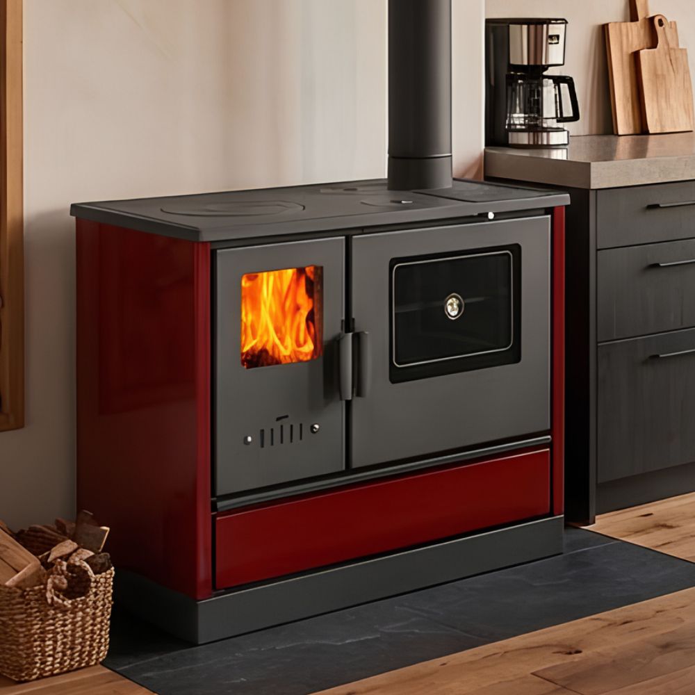 Cucina a Legna Balkan Energy 4020 Bordò, con Piano in Ghisa, 7.9kW | Stufe a Legna con Forno | Stufe A Legna |