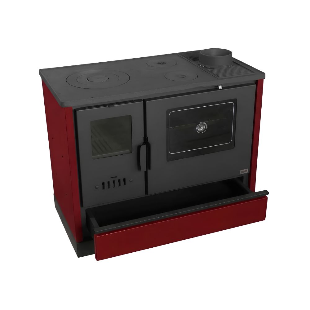 Cucina a Legna Balkan Energy 4020 Bordò, con Piano in Ghisa, 7.9kW | Stufe a Legna con Forno | Stufe A Legna |