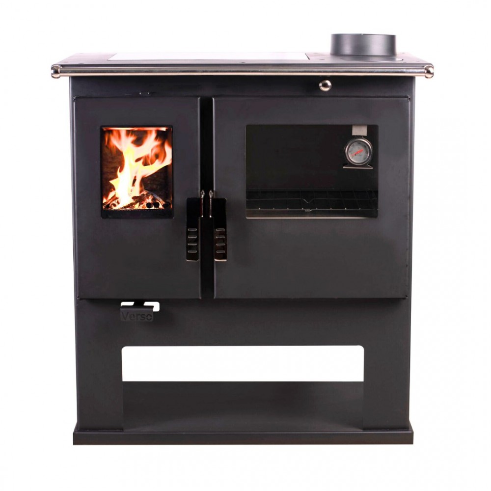 Cucina a Legna Verso CS Inox Ceramic Destra con forno in acciaio inox e piano cottura in vetroceramica, 7.7kW | Stufe a Legna con Forno | Stufe A Legna |