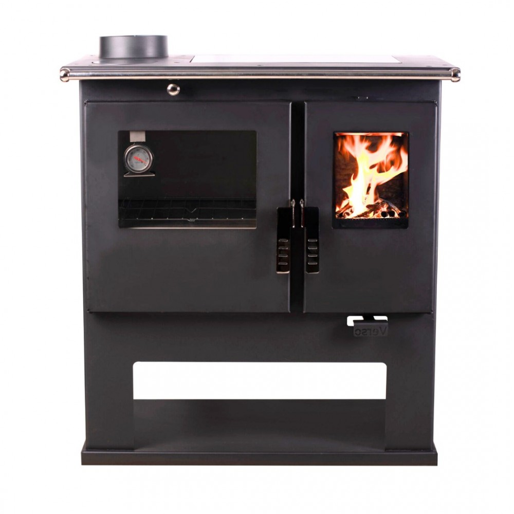 Cucina a Legna Verso CS Inox Ceramic Sinistra con forno in acciaio inox e piano cottura in vetroceramica, 7.7kW | Stufe a Legna con Forno | Stufe A Legna |