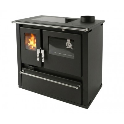 Cucina a Legna Verso CS Plus con forno in acciaio inox e piano cottura in vetroceramica, Nera, Destra, 7.7kW - Verso