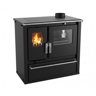 Cucina a Legna Verso CS Plus con forno in acciaio inox e piano cottura in acciaio, Nera, Destra, 7.7kW - Verso