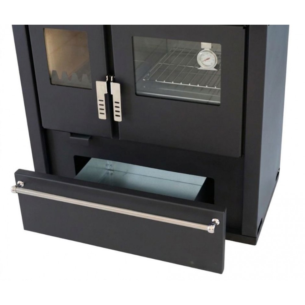 Cucina a Legna Verso CS Plus con forno in acciaio inox e piano cottura in acciaio, Nera, Destra, 7.7kW | Stufe a Legna con Forno | Stufe A Legna |