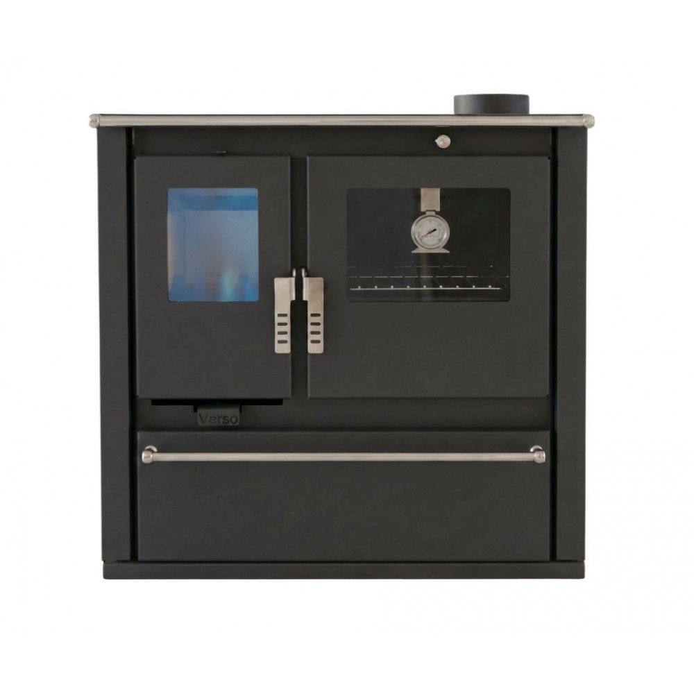 Cucina a Legna Verso CS Plus con forno e piano cottura in acciaio, Nera, Destra, 7.7kW | Stufe a Legna con Forno | Stufe A Legna |