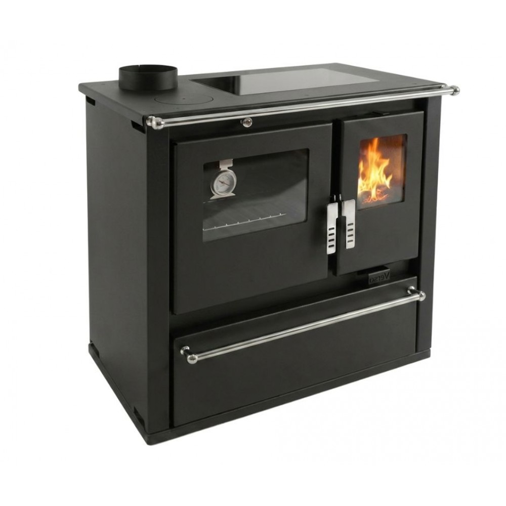 Cucina a Legna Verso CS Plus con forno in acciaio inox e piano cottura in vetroceramica, Nera, Sinistra, 7.7kW | Stufe a Legna con Forno | Stufe A Legna |