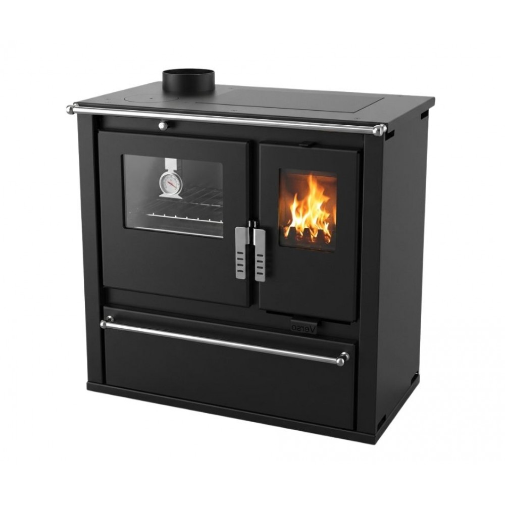 Cucina a Legna Verso CS Plus con forno in acciaio inox e piano cottura in acciaio, Nera, Sinistra, 7.7kW