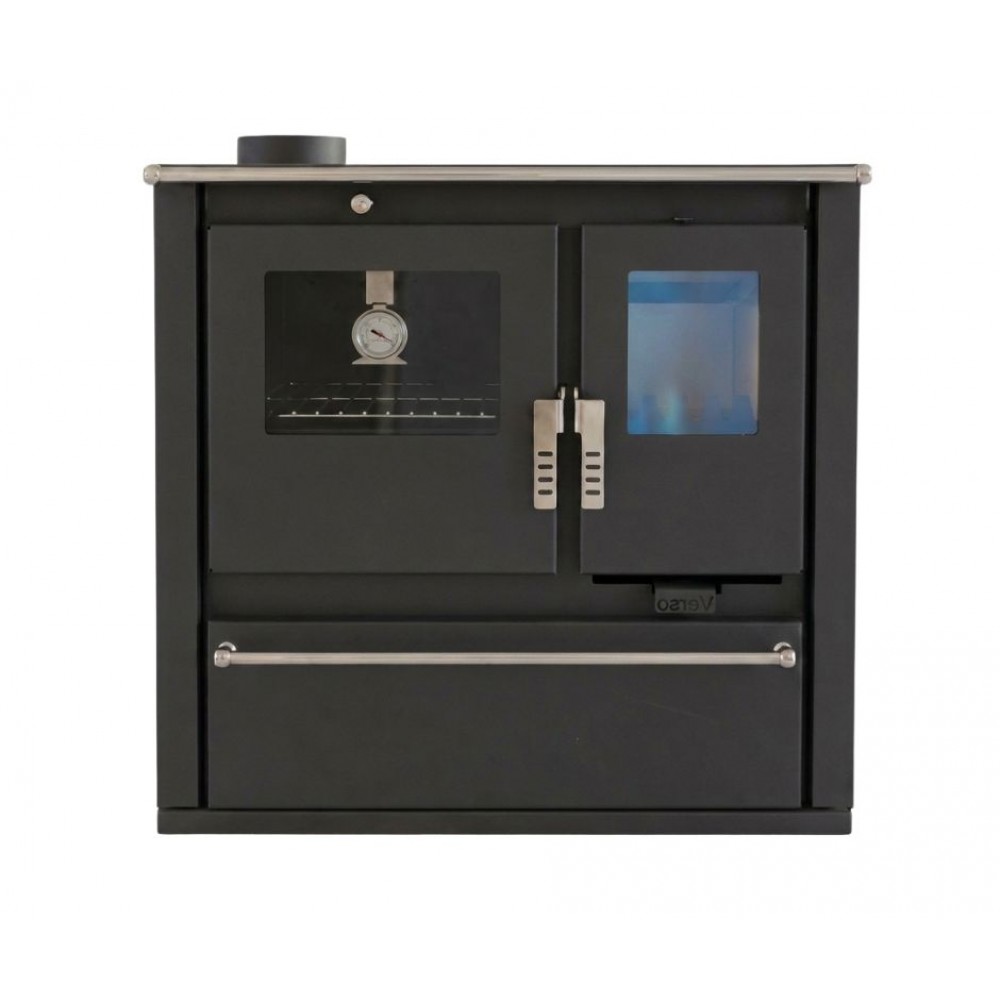 Cucina a Legna Verso CS Plus con forno in acciaio inox e piano cottura in acciaio, Nera, Sinistra, 7.7kW | Stufe a Legna con Forno | Stufe A Legna |