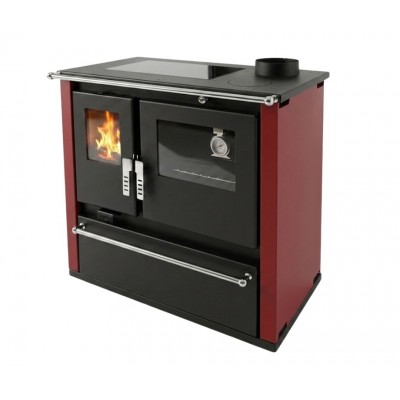Cucina a Legna Verso CS Plus con forno in acciaio inox e piano cottura in vetroceramica, Rossa, Destra, 7.7kW - Verso
