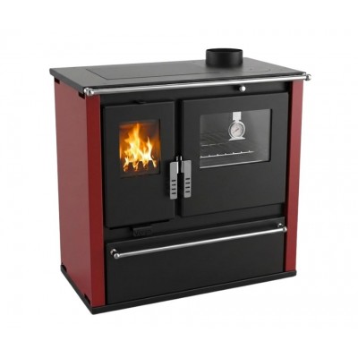 Cucina a Legna Verso CS Plus con forno in acciaio inox e piano cottura in acciaio, Rossa, Destra, 7.7kW - Verso
