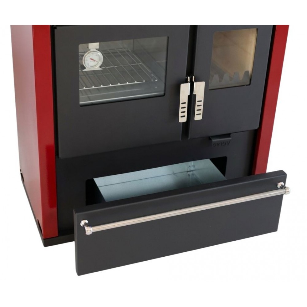 Cucina a Legna Verso CS Plus con forno in acciaio inox e piano cottura in acciaio, Rossa, Sinistra, 7.7kW | Stufe a Legna con Forno | Stufe A Legna |