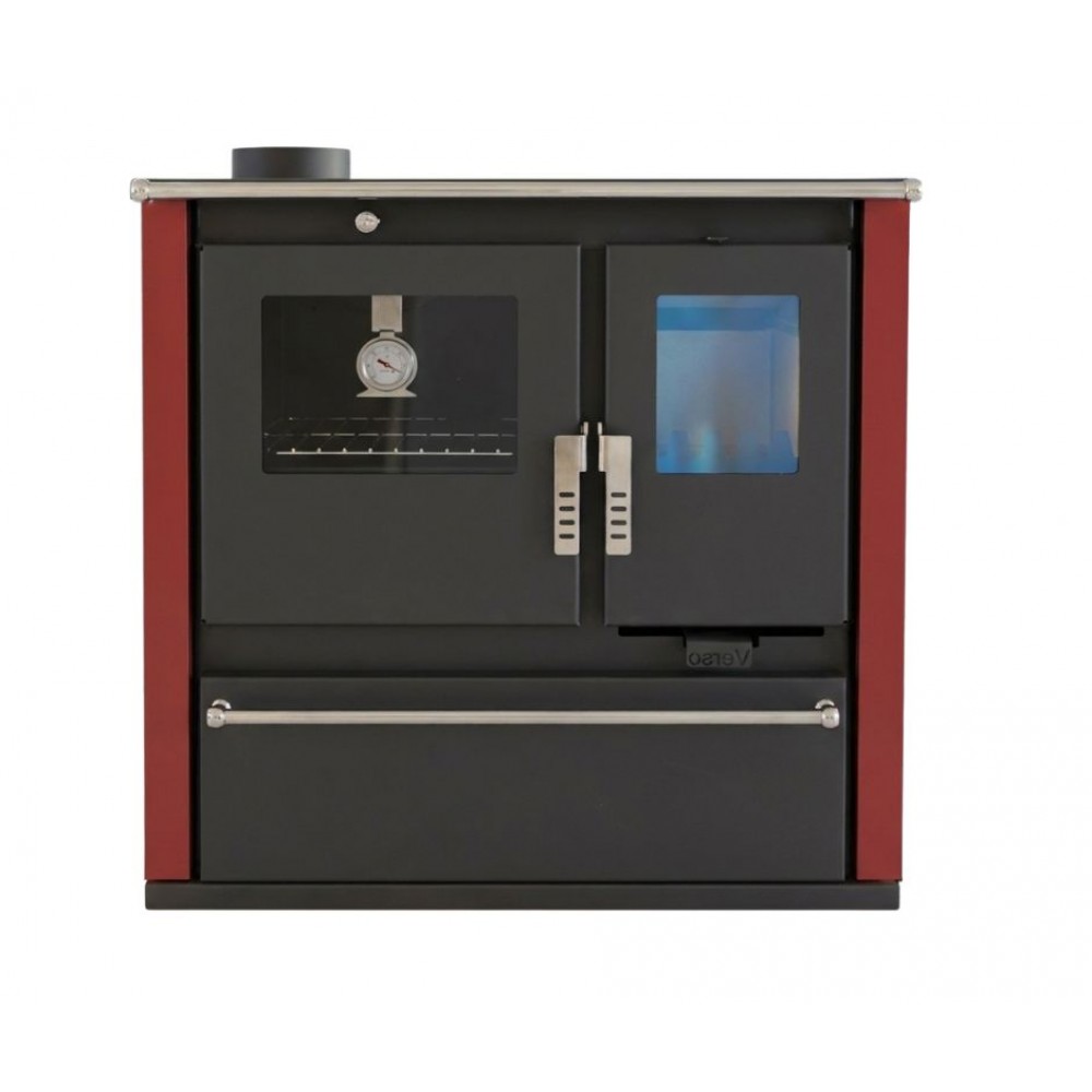 Cucina a Legna Verso CS Plus con forno in acciaio inox e piano cottura in acciaio, Rossa, Sinistra, 7.7kW | Stufe a Legna con Forno | Stufe A Legna |