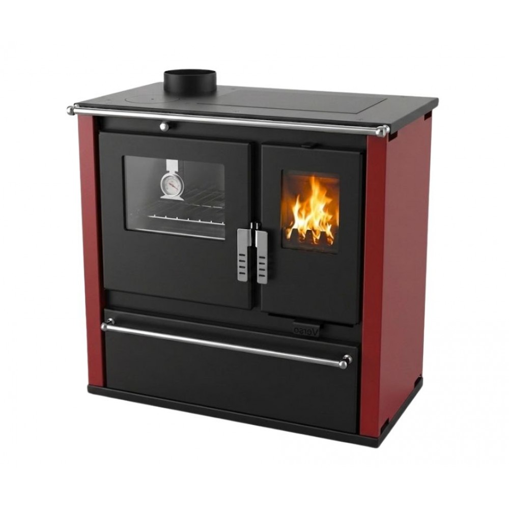 Cucina a Legna Verso CS Plus con forno in acciaio inox e piano cottura in acciaio, Rossa, Sinistra, 7.7kW