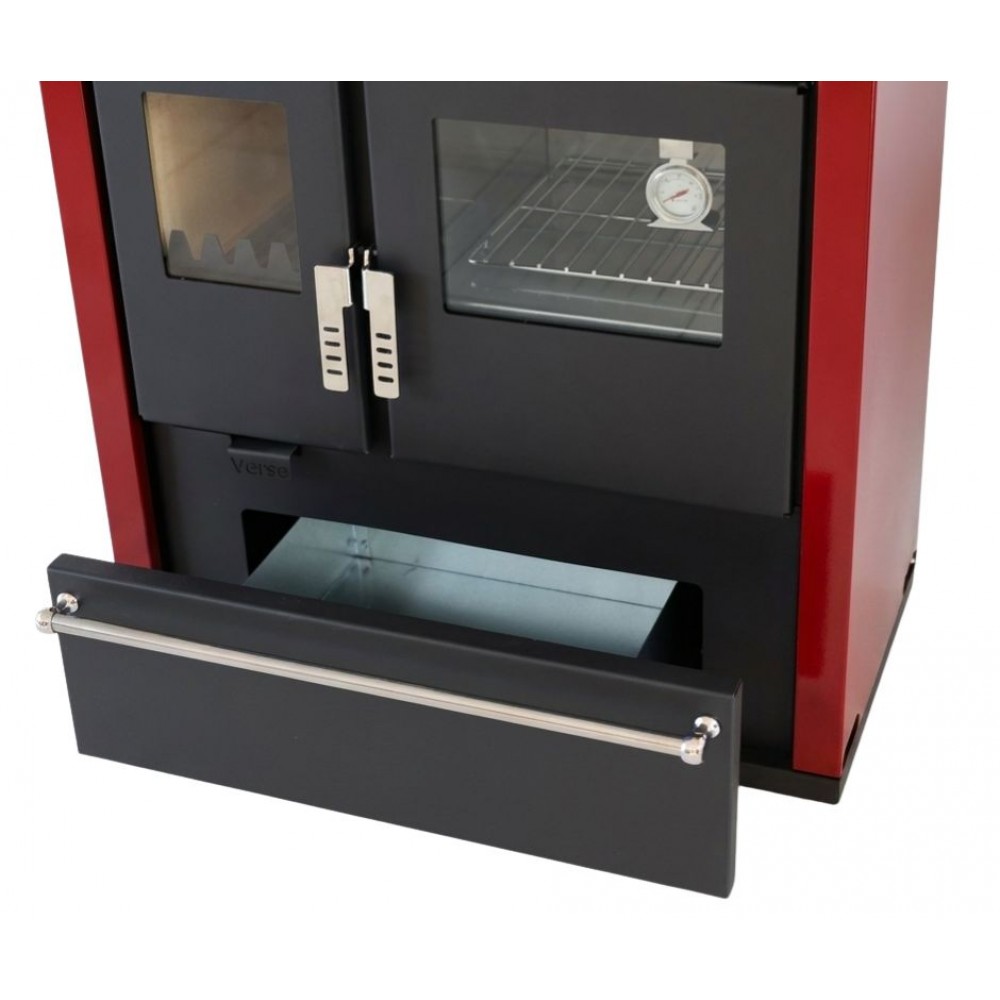 Cucina a Legna Verso CS Plus con forno in acciaio inox e piano cottura in acciaio, Rossa, Destra, 7.7kW | Stufe a Legna con Forno | Stufe A Legna |
