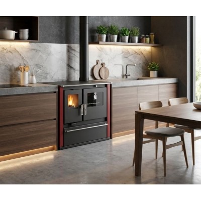 Cucina a Legna Verso CS Plus con forno in acciaio inox e piano cottura in vetroceramica, Rossa, Destra, 7.7kW - Verso