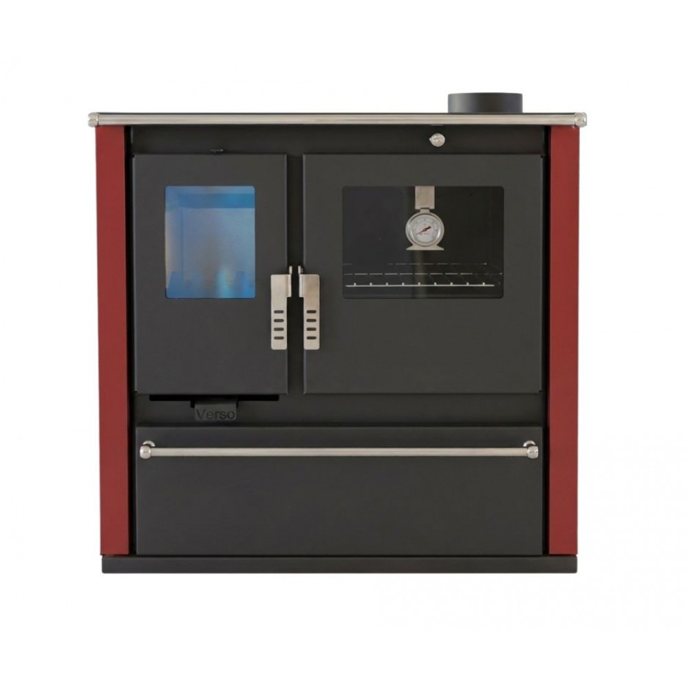 Cucina a Legna Verso CS Plus con forno e piano cottura in acciaio, Rossa, Destra, 7.7kW | Stufe a Legna con Forno | Stufe A Legna |