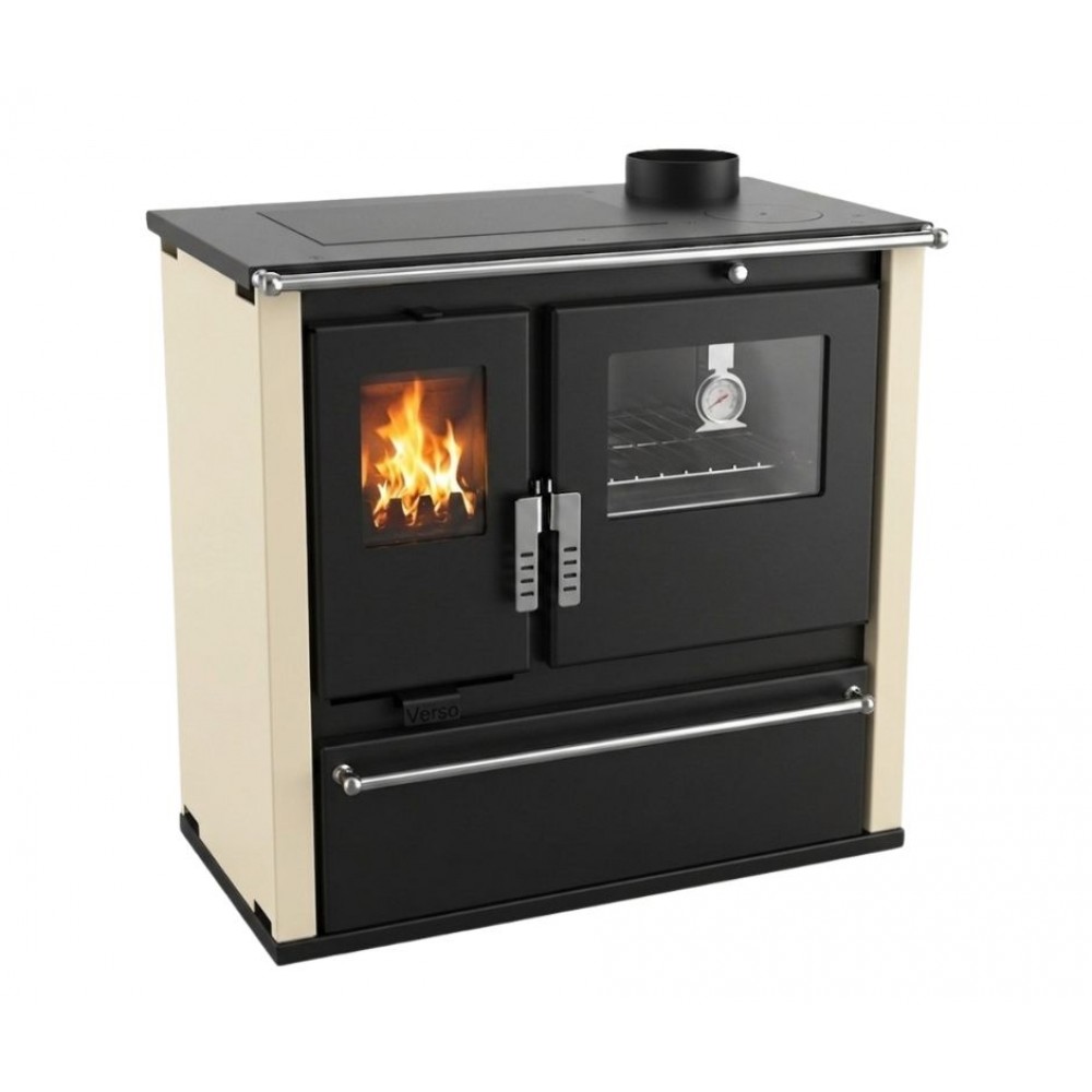 Cucina a Legna Verso CS Plus con forno in acciaio inox e piano cottura in acciaio, Avorio, Destra, 7.7kW | Stufe a Legna con Forno | Stufe A Legna |