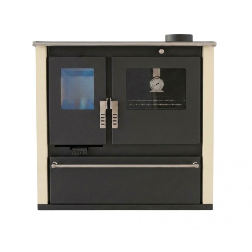 Cucina a Legna Verso CS Plus con forno e piano cottura in acciaio, Avorio, Destra, 7.7kW | Stufe a Legna con Forno | Stufe A Legna |