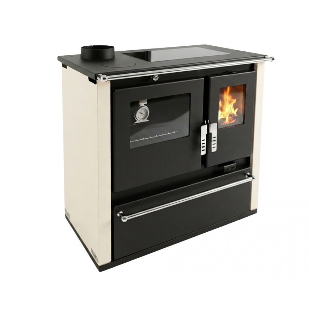 Cucina a Legna Verso CS Plus con forno in acciaio inox e piano cottura in vetroceramica, Avorio, Sinistra, 7.7kW