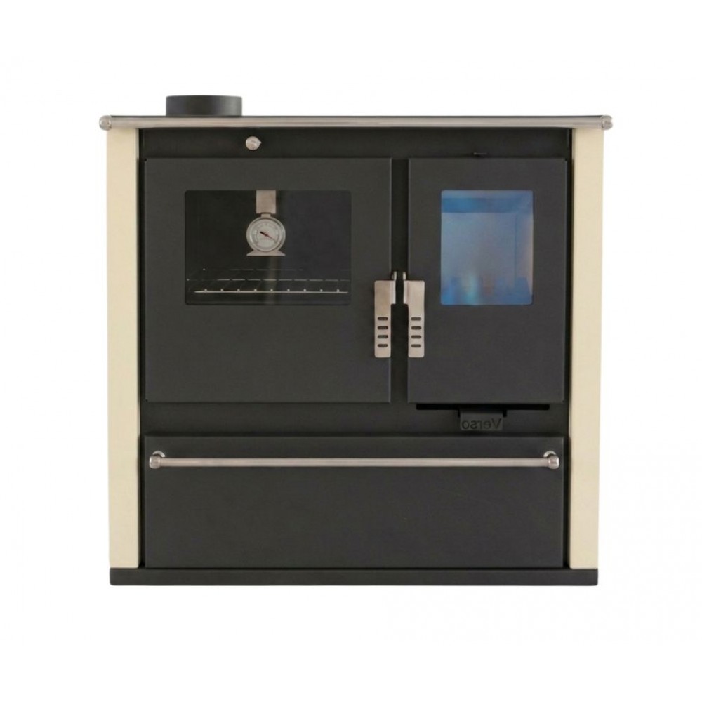 Cucina a Legna Verso CS Plus con forno in acciaio inox e piano cottura in acciaio, Avorio, Sinistra, 7.7kW | Stufe a Legna con Forno | Stufe A Legna |