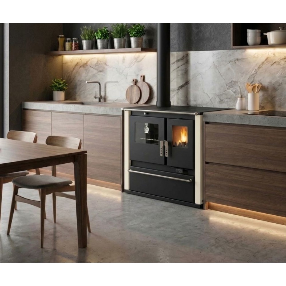 Cucina a Legna Verso CS Plus con forno in acciaio inox e piano cottura in acciaio, Avorio, Sinistra, 7.7kW | Stufe a Legna con Forno | Stufe A Legna |