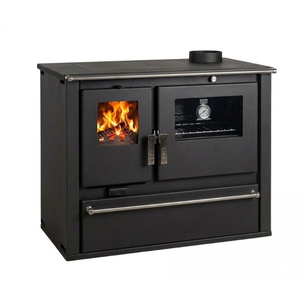 Cucina a Legna Verso CS Plus con forno e piano cottura in acciaio, Nera, Destra, 7.7kW | Stufe a Legna con Forno | Stufe A Legna |