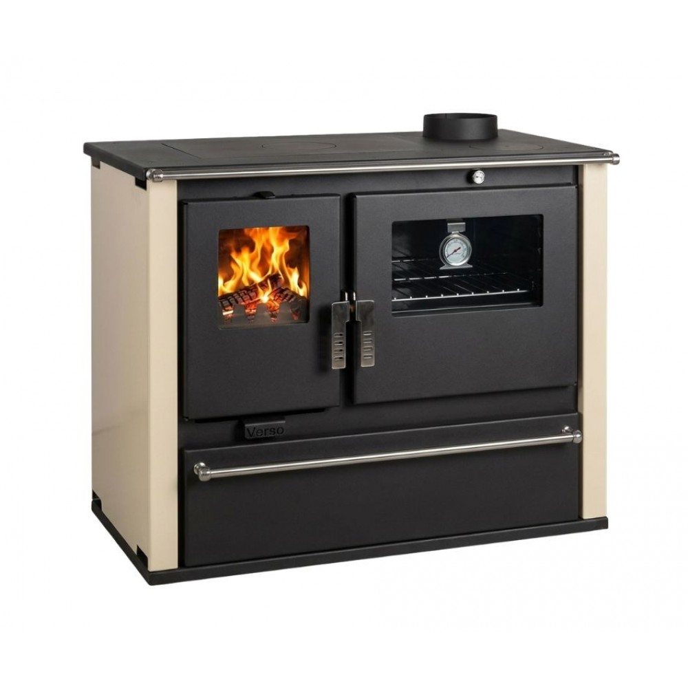 Cucina a Legna Verso CS Plus con forno e piano cottura in acciaio, Avorio, Destra, 7.7kW