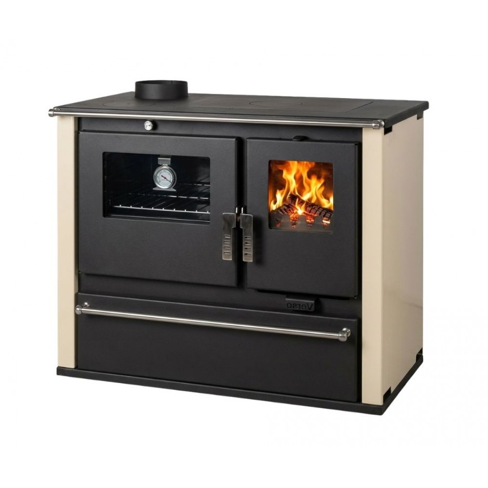 Cucina a Legna Verso CS Plus con forno e piano cottura in acciaio, Avorio, Sinistra, 7.7kW
