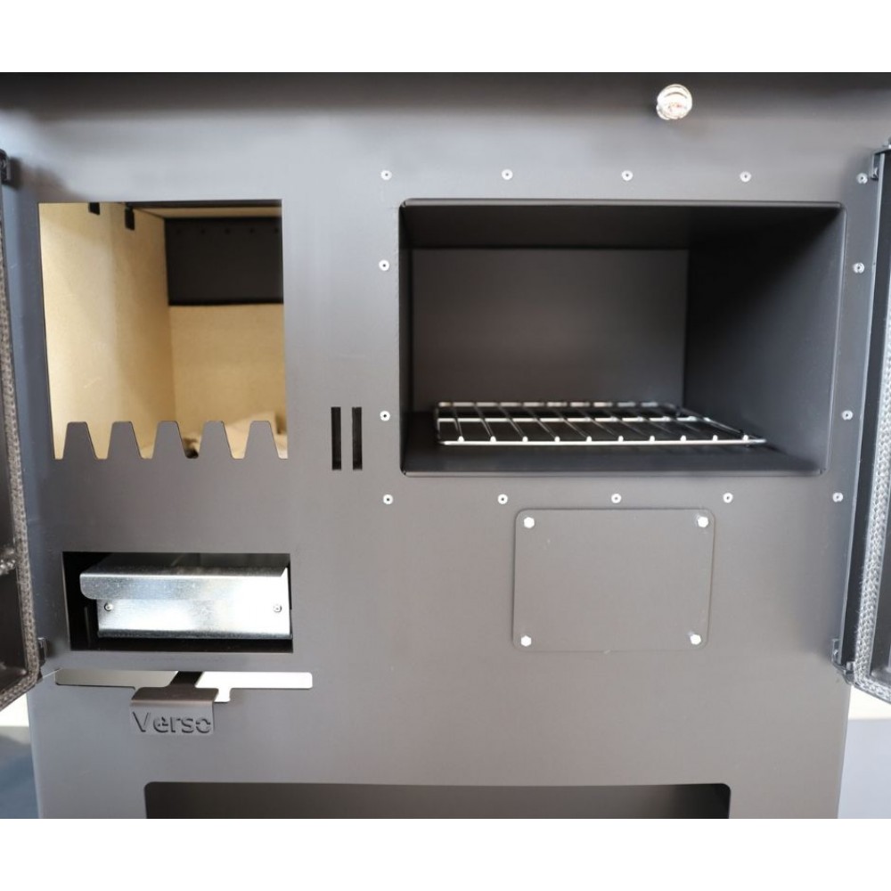 Cucina a Legna Verso CS Plus con forno e piano cottura in acciaio, Nera, Destra, 7.7kW | Stufe a Legna con Forno | Stufe A Legna |