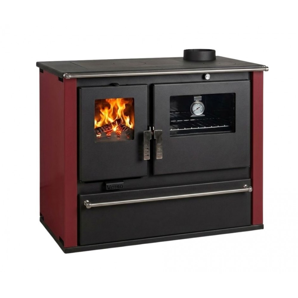 Cucina a Legna Verso CS Plus con forno e piano cottura in acciaio, Rossa, Destra, 7.7kW | Stufe a Legna con Forno | Stufe A Legna |