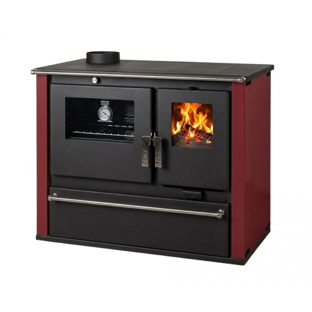 Cucina a Legna Verso CS Plus con forno e piano cottura in acciaio, Rossa, Sinistra, 7.7kW | Stufe a Legna con Forno | Stufe A Legna |