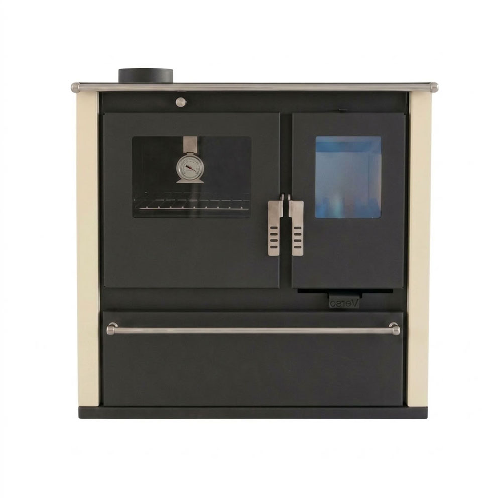 Cucina a Legna Verso CS Plus con forno in acciaio inox e piano cottura in acciaio, Avorio, Sinistra, 7.7kW | Stufe a Legna con Forno | Stufe A Legna |