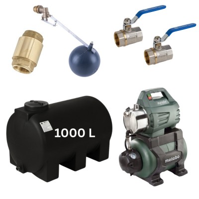 Kit „Acqua potabile 1500L“ con serbatoio Mavil (nero, orizzontale) e pompa autoadescante Metabo - Serbatoi per acqua potabile