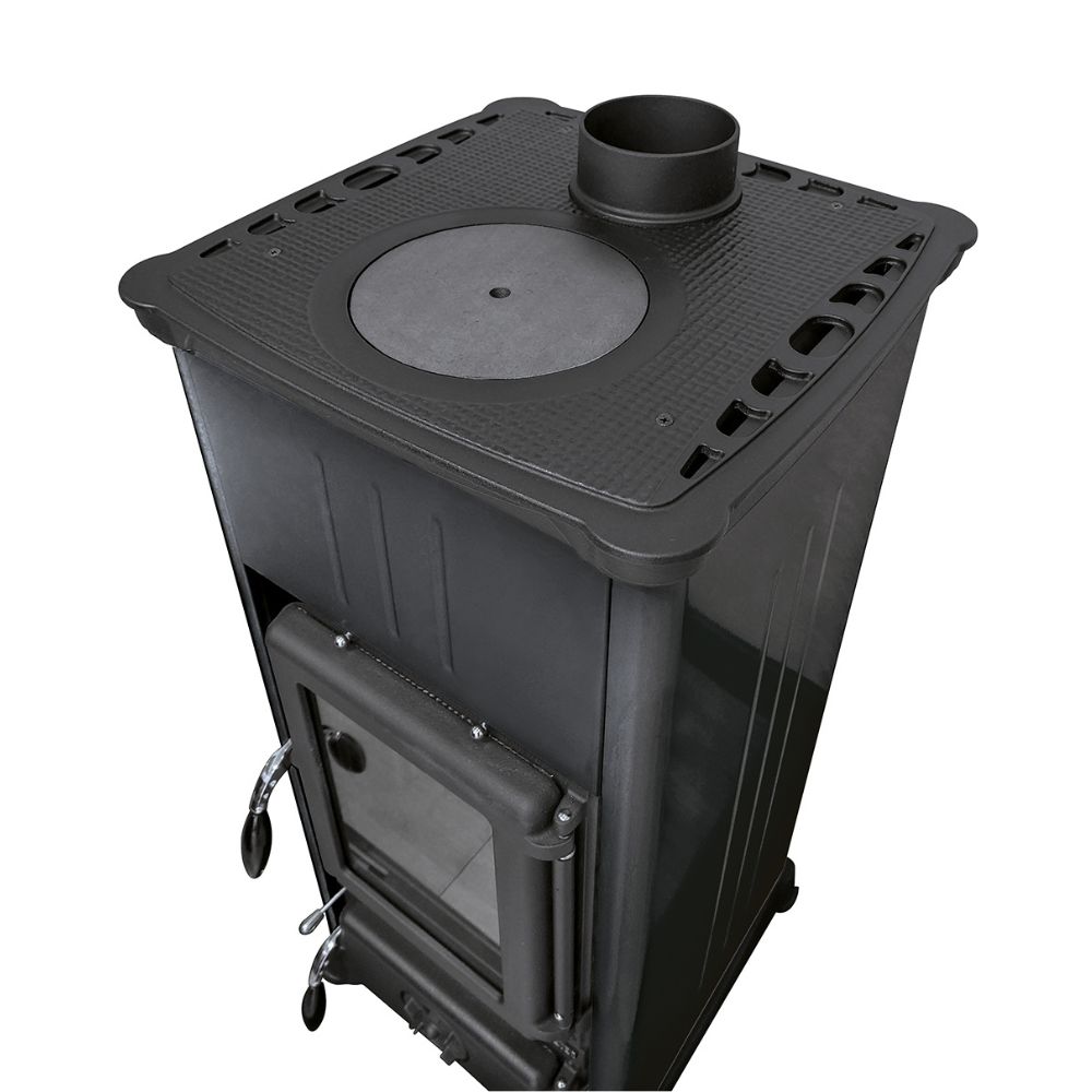 Stufa a Legna italiana con piano cottura La Nordica Emiliana, nera, 6.5kW | Stufe a Legna con Forno | Stufe A Legna |