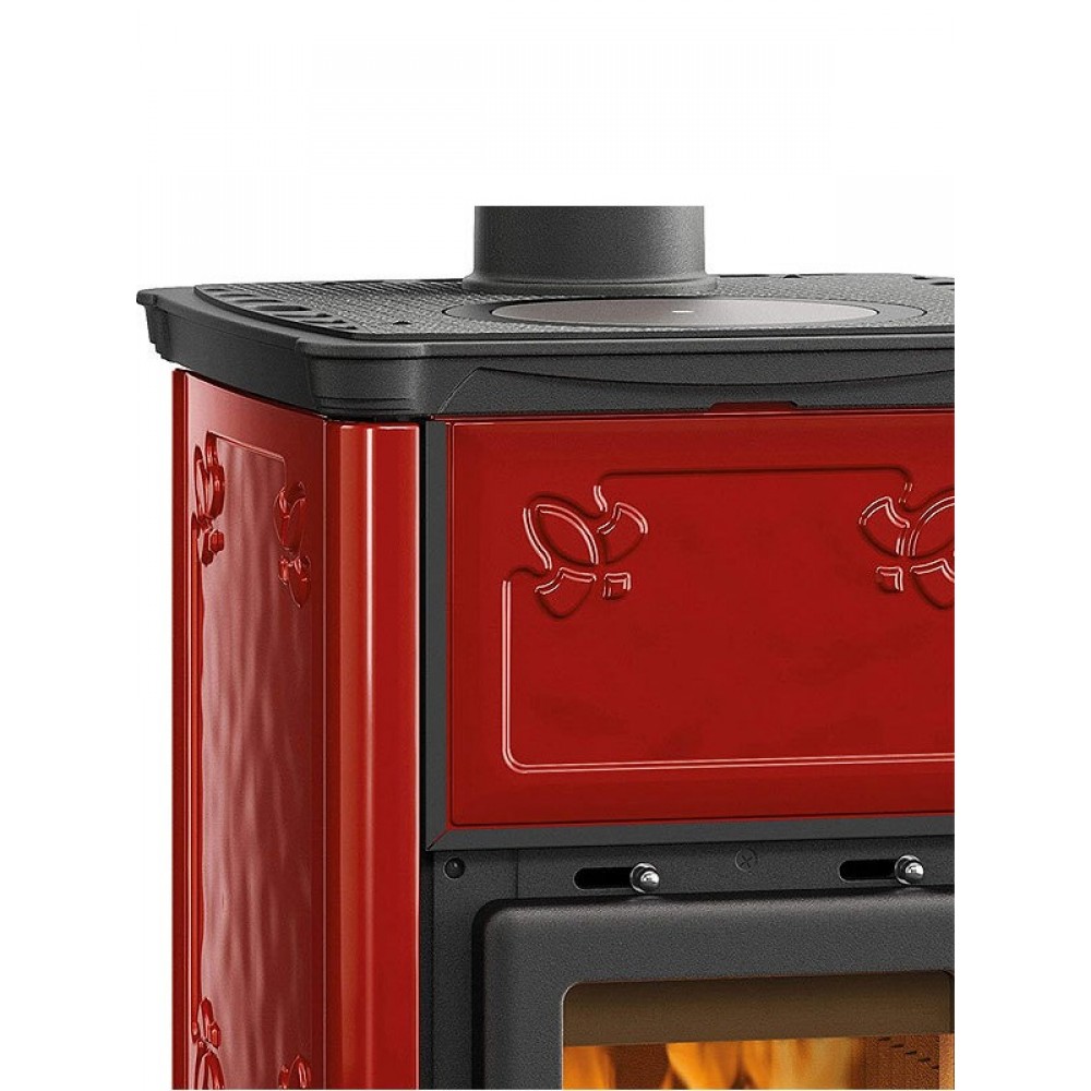 Stufa a Legna italiana con piano cottura La Nordica Emiliana, rossa, 6.5kW | Stufe a Legna con Forno | Stufe A Legna |