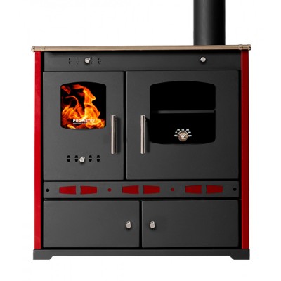 Stufa a legna con forno Prometey Perfect Eco Lux con canna fumaria a destra, bordeaux, 7.1kW - Prometey